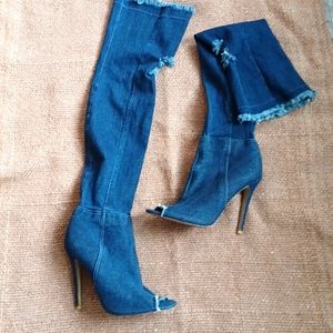 Akira over the knee denim heels